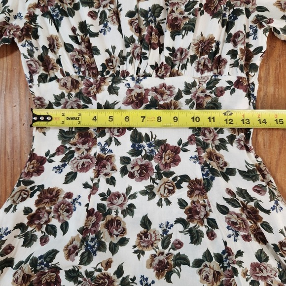 Vintage Be Smart Floral Dress Jr Size 5/6 Small Pearl Button Front 80s Milkmaid - Picture 6 of 12